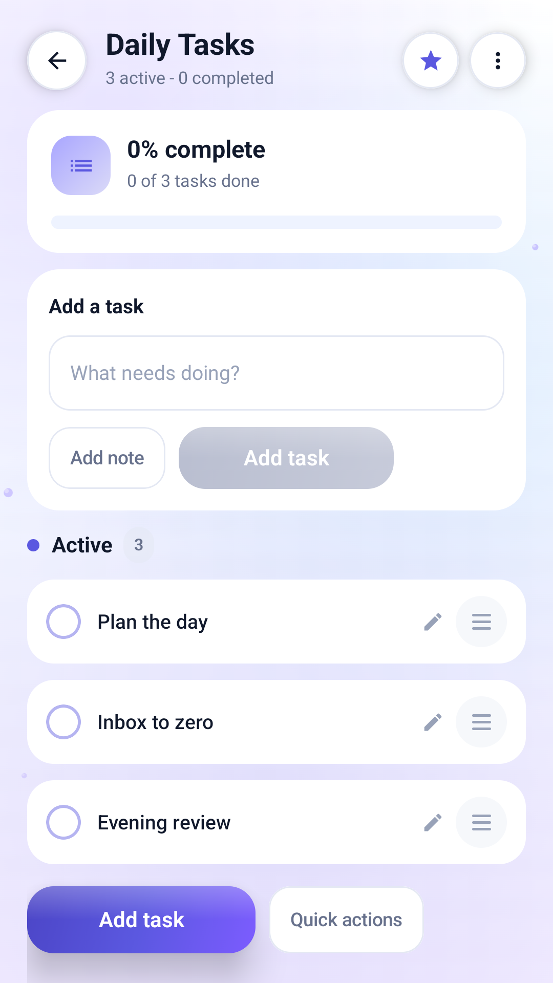 White Checklist daily tasks screen